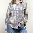 Roxy  Grey & Yellow Plaid Button Up Shirt Photo 0