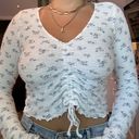 Hollister White Blue Floral Cinch Front Crop Top Long Sleeve Photo 1