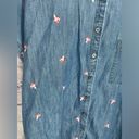 Style & Co  Denim Shirt Sz L Button Down Slits Embroidered Mushrooms Novelty Fun‎ Photo 3