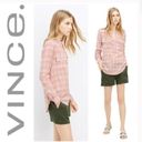 Vince  Peony Pink Plaid Half Placket Cotton Shirt sz M Photo 2