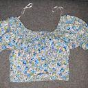 Sim & Sam  Cropped Short Sleeve Floral Top  Size Medium with Smocked Elastic Back Photo 0