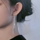 Silver Moon Star Threader Long Tassel Earring Chain, Drop Dangle Woman Earrings Photo 3