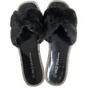 Wild Diva  Lounge Black Faux Fur Rhinestone Slides Photo 26