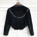 Gallery VTG Leather  Womens Jacket Black Suede Fringe Tassel Crop Boho Medium Photo 2