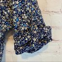 L.L.Bean  popover blouse blue tan floral roll sleeve Size Small Photo 4