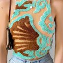 We The Free Free people haltertop appliqué rib crop top orange teal knit top Sz XS Photo 0