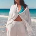 Aerie  Pool To Party Cover Up White Size XXS Button Up Tunic Oversized Fray Hem Photo 7