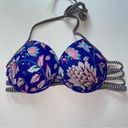 Shade & Shore  Bikini Top M Japanese Floral Blue Padded Push Up Halter Photo 0