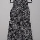 Garnet Hill  Linen Fringe Hem A-Line Dress Black Beige Geometric Jewel Neck 6 Photo 5