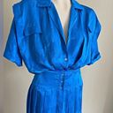 Vintage Blue  embossed satin feel pleated retro 80s maxi dress Photo 12