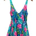 Vintage E.Stewart Blue and Pink Floral Swimsuit Dress Size 14 Photo 0