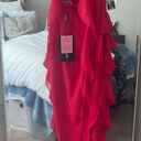 Pretty Little Thing Red Chiffon Frill Detail Plunge Dress  Photo 3