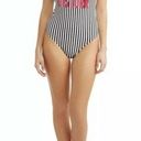 No Boundaries NEW  Do Not Disturb Black White Stripe Cheeky High Leg Swimsuit M Photo 2