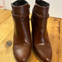 American Eagle Braided Buckle Side Zipper Carmel Brown Boots Heels 3 3/4” Photo 2