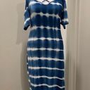 Caution to the Wind  Blue & White Tie Dye Off-the-Shoulder Fitted Maxi Dress - M Photo 5