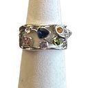 Brand New!! Size 10 Geometric multi stone ring silver, orange, pink, blue and gr Photo 0