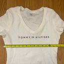 Tommy Hilfiger White Logo V-neck Cotton Short Sleeve T-Shirt Size Small Photo 3