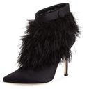 Manolo Blahnik  Black Oterala Satin & Feather Pointed Booties Size 39.5 Photo 1