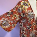 H.I.P. Retro Orange Floral Duster Kimono Short Bell Sleeves Open Front Rayon M/L Photo 4