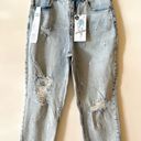 Tinseltown Bleached Distressed Embroidered Lighting Mom Jeans Photo 4