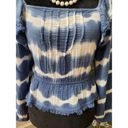 True Craft  Women Blue & White Cotton Square Neck Long Sleeve Top Blouse Size XS Photo 2