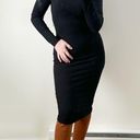 Boohoo  Black Ribbed Mock Neck Long Sleeve Midi Dress Photo 2