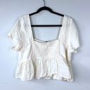 American Eagle Cropped Embroidered Babydoll Top in Cream Peplum Size Large Photo 6