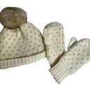 Aerie  Yellow Cream Pom Pom Beanie Mitten Set Snow Winter Accessory NWT Hearts Photo 0