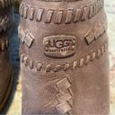 UGG  Wooden Heel Clogs Brown Braided Leather Sherpa Lined Boho Slip on Clogs 9 Photo 4