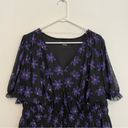 Ava & Viv NEW NWT  Puff Short Elbow Sleeve V-Neck Mesh Top Black Floral Peplum Photo 3