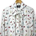 The Moon NEW  Collection Makeup Print Tie Neck Blouse Top White Lightweight XL Photo 2