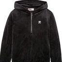 FILA Filla Size medium black velour hoodie full zip sweatshirt Y2K Photo 0