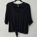 Style & Co  Short Sleeve Black Button Down Front Tie Top Sz PL Photo 0