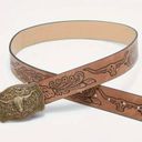 Western Bull Head Buckle Plus Size Belt Vintage Style Faux Leather Embossed 2XL Tan Photo 3