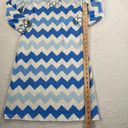 J. McLaughlin  Dress Women's X-Small Blue Zig Zag Quatrefoil 3/4 Sleeve Sheath Photo 7