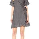 Moon River Heather Gray Blanket Stitch Linen Blend Ruffle Wrap Mini Dress Photo 0