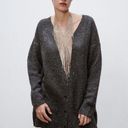 ZARA NWOT  WOOL / ALPACA BLEND RIB TRIM KNIT LONG CARDIGAN GRAY SMALL Photo 0