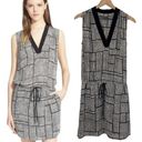 Vince  Silk Mini Dress V Neck Blouson Drawstring Waist Black White Polka Dot XS Photo 1