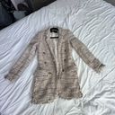 ZARA cream open front gold button tweed long sleeve blazer jacket XS Photo 6