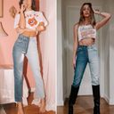 Revice Denim Revice Yin Yang Two Tone Crop Colorblock Zipper High Rise Straight Jeans Size 30 Photo 1