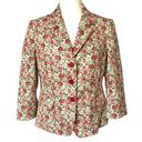 Talbots  Floral Pink Green Jacket Blazer Watercolor Rose 3/4 Sleeves Size 10 Photo 0