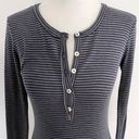 LA Made New  Striped Ribbed Knit Long Sleeve Henley Mini Dress Navy Grey Photo 11