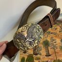 Vintage Distressed Stitched Brown Genuine Leather Eagle Buckle Belt Photo 7