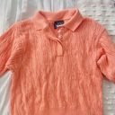 Vintage Light Orange Coral Cable Knit Collared Short Sleeve Top Photo 0