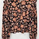 Rebecca Minkoff  Floral Blouse Top Ruffle Shoulder Smocked Sleeve Flower Large Photo 0