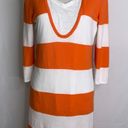 Tommy Bahama  Orange White Striped Deep Plunge V Tunic Stretch Knit Top Small Photo 5