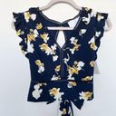 J.O.A. CHRISELLE Ruffle crop top open back floral blue Photo 8