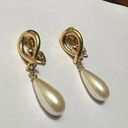 Monet Faux Pearl Dangle Drop Gold Tone Clip On Earrings Signed Photo 0