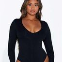 Naked Wardrobe  New Bodysuit Womens Extra Small Black Long Sleeve V Neck NWT Photo 0