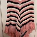 Caslon  Women's Chevron Stripe Knit Fringe Poncho Sweater Multi-Color Size Medium Photo 0